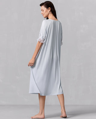 Aimer 25SS Alice Half-Sleeve Built-In Bra Long Nightdress with Lace Trim