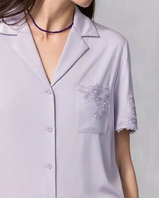 Aimer Collared Short-Sleeve Cardigan & Pant Set