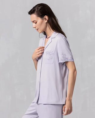 Aimer Collared Short-Sleeve Cardigan & Pant Set