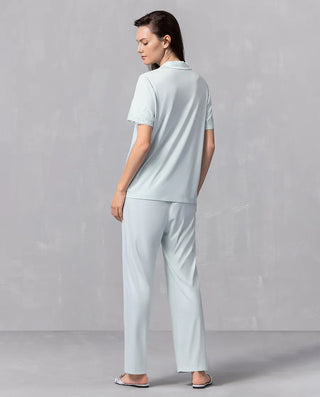 Aimer Collared Short-Sleeve Cardigan & Pant Set