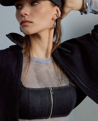 AIMER Denim Wireless Front Zip Bra