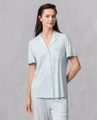Aimer Collared Short-Sleeve Cardigan & Pant Set