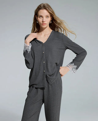 Aimer Lace‑Trim Padded‑Cup 3‑Piece Women Loungewear Set AM46D581