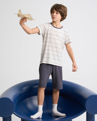 Aimer Kids Short-sleeve Tops Homewear Set For Boys