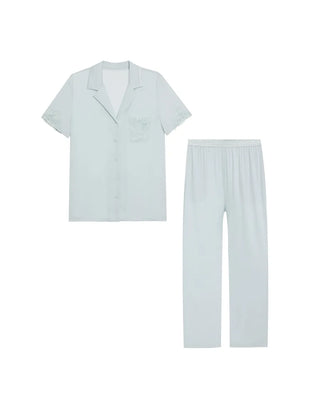 Aimer Collared Short-Sleeve Cardigan & Pant Set