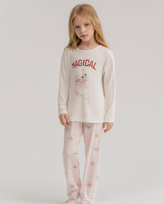 Aimer Kids Milk Long-sleeved Homewear Set For Girls