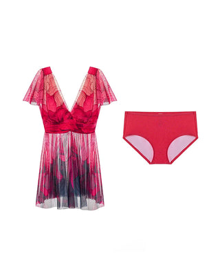 Aimer 2025ss Vintage Floral Print Skirted Bikini 2 Piece Swimwear Set