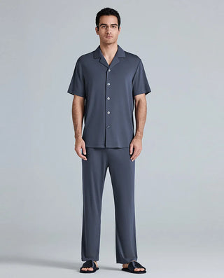 Aimer Men Notch Collar Short Sleeves Lounge Set