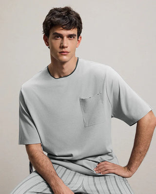 Aimer Men Algae Sleepwear Crewneck Short-Sleeve Top