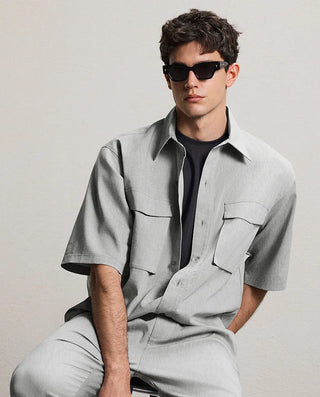 AIMER MEN Linen Casual Lapel Short-Sleeved Jacket