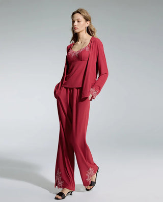 Aimer Lace‑Trim Padded‑Cup 3‑Piece Women Loungewear Set AM46D581