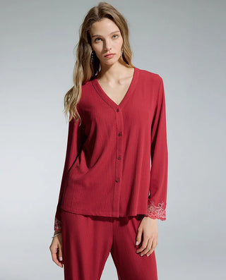 Aimer Lace‑Trim Padded‑Cup 3‑Piece Women Loungewear Set AM46D581
