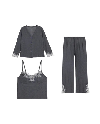 Aimer Lace‑Trim Padded‑Cup 3‑Piece Women Loungewear Set AM46D581