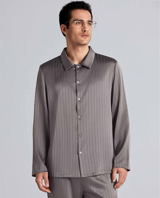 Aimer Men Mulberry Silk Camp Collar Pajama Top