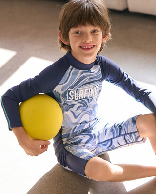Aimer Kids Long-sleeved Shorts One-piece Swimsuit For Boys