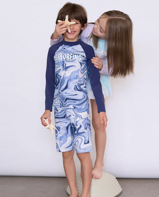 Aimer Kids Long-sleeved Tops Swimsuit For Boys