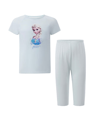 AIMER KIDS TrueMilk Girls' Short-Sleeve & 7/8 Pants Homewear Set AK143H171