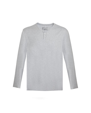 AIMER MEN Silk‑Modal Blend Y‑Neck Pullover Long‑Sleeve Top NS41N601
