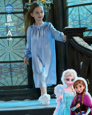 AIMER KIDS Elsa Crystal Printed Silk Girls 3/4 Sleeve Nightgown AK144F692