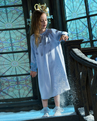 AIMER KIDS Elsa Crystal Printed Silk Girls 3/4 Sleeve Nightgown AK144F692