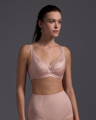 AIMER BODY Lace‑Trimmed  Breathable Hole‑Cup Full‑Coverage Bra AD110641