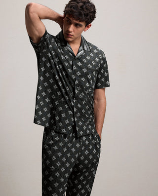 Aimer Men Collared Short-Sleeve Cardigan Homewear Top