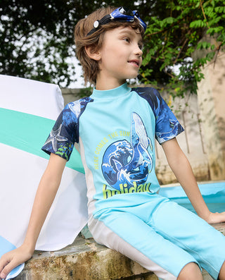 AIMER KIDS Short-Sleeved One-piece Swimsuit For Boys
