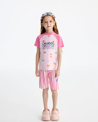 AIMER KIDS Girl Short Sleeve 3-Piece Swimsuit