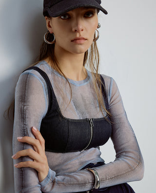 AIMER Denim Wireless Front Zip Bra