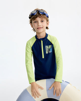 AIMER KIDS Long-sleeved Shorts Swimsuit Top For Boys