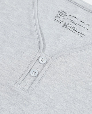 AIMER MEN Silk‑Modal Blend Y‑Neck Pullover Long‑Sleeve Top NS41N601