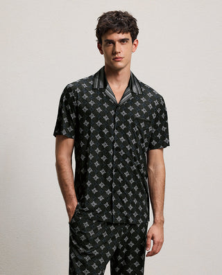 Aimer Men Collared Short-Sleeve Cardigan Homewear Top