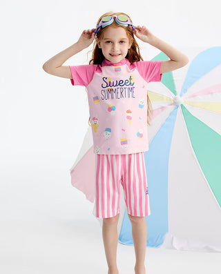 AIMER KIDS Girl Short Sleeve 3-Piece Swimsuit