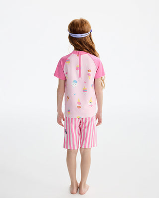 AIMER KIDS Girl Short Sleeve 3-Piece Swimsuit