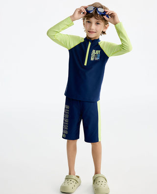 AIMER KIDS Long-sleeved Shorts Swimsuit Top For Boys