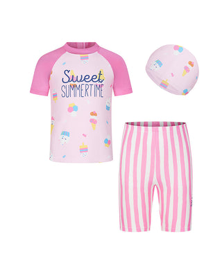 AIMER KIDS Girl Short Sleeve 3-Piece Swimsuit