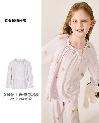 AIMER KIDS Strawberry Print Pajama Top