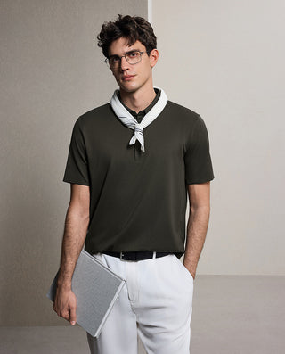 AIMER MEN Business Lapel Short-Sleeved T-Shirt