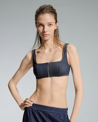 AIMER Denim Wireless Front Zip Bra