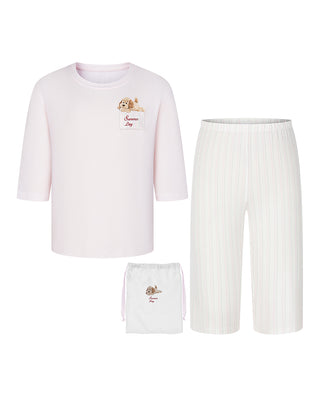AIMER KIDS  True Milk Girls’ 3/4-Sleeve Top & Ankle Pants Loungewear Set AK143M051