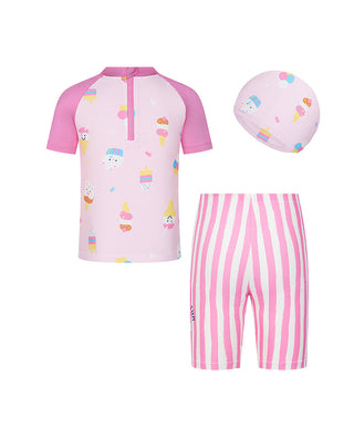 AIMER KIDS Girl Short Sleeve 3-Piece Swimsuit