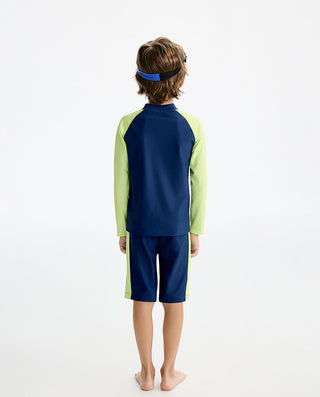 AIMER KIDS Long-sleeved Shorts Swimsuit Top For Boys