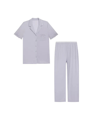 Aimer Collared Short-Sleeve Cardigan & Pant Set