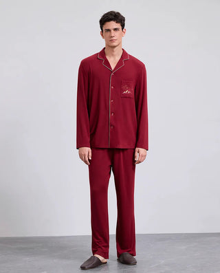 Aimer Men Loungewear Notched Collar Cardigan & Pants Set NS43M601