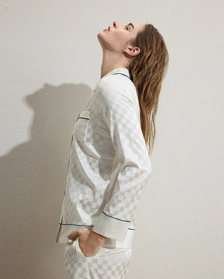 AIMER Silk Checkerboard Loungewear Set