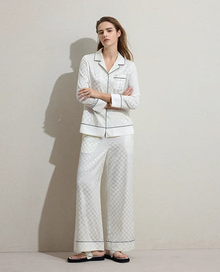 AIMER Silk Checkerboard Loungewear Set