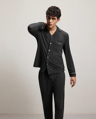 Aimer Men Milky Lounge Set With Collared Long-Sleeve Cardigan & Pants