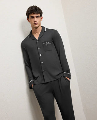 Aimer Men Milky Lounge Set With Collared Long-Sleeve Cardigan & Pants