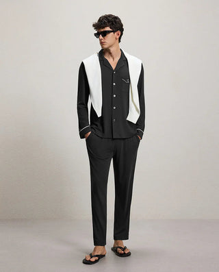 Aimer Men Milky Lounge Set With Collared Long-Sleeve Cardigan & Pants